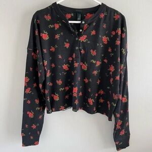 Floral Black Long Sleeve Top